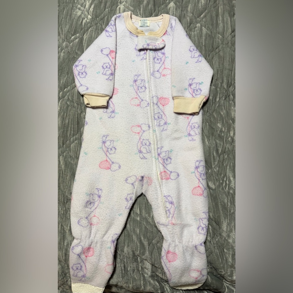 Terry Cloth Vintage Carters Pajama With Kittens With Heart Balloons Size 12M